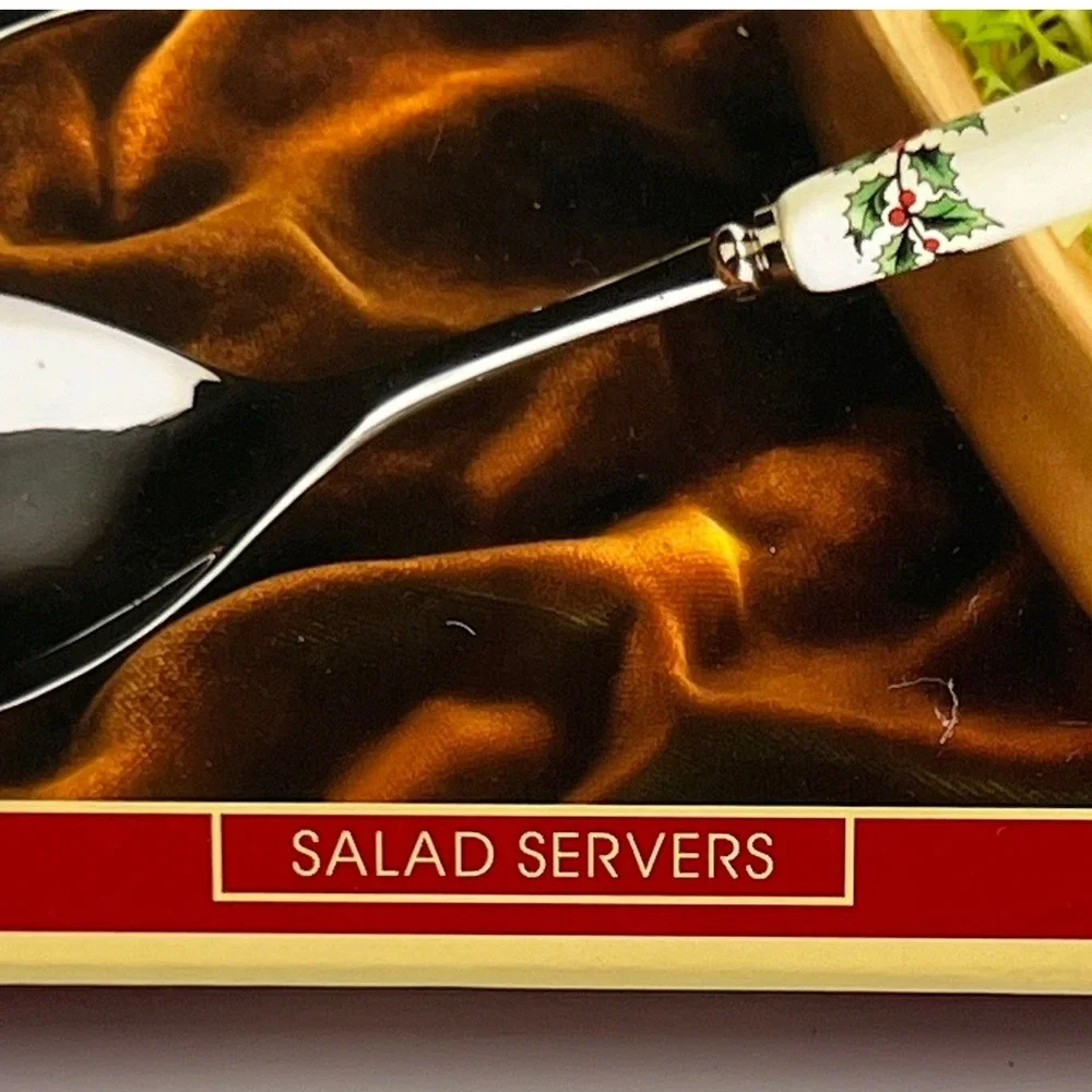Spode Christmas Tree Salad Servers Unisex OS White Brand New Ceramic Handles